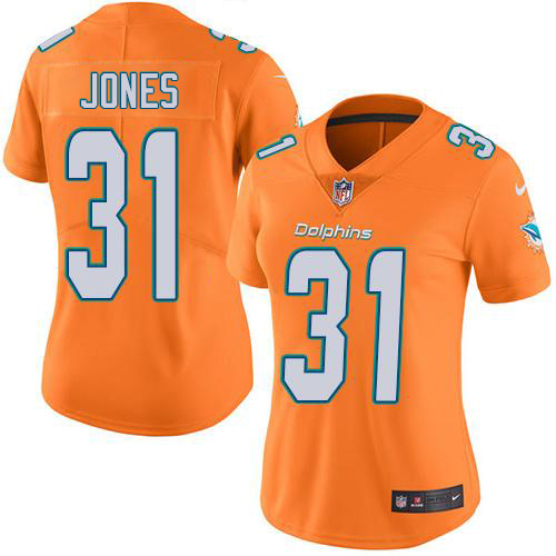 Nike Miami Dolphins #31 Byron Jones Orange Women Stitched NFL Limited Rush Jersey->women nfl jersey->Women Jersey